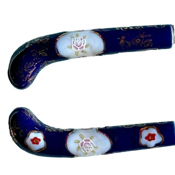 CLOISONNÉ SALAD SERVERS stainless steel SHEFFIELD ENGLAND floral pattern EUC - Picture 6 of 16